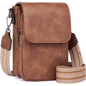 Womens A-Brown Leather Purses Imported Magnetic Snap Crossbody Zipper Bag